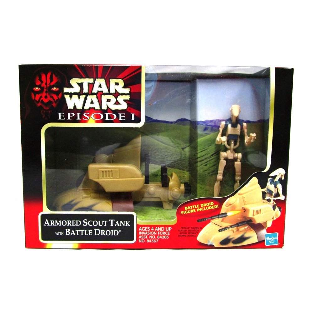 Star Wars 1999 Episode 1 The Phantom Menace Action Figure Vehicle - Invasion Force Armored Scout Tank with 4.5" Tall Battle Droid Figure