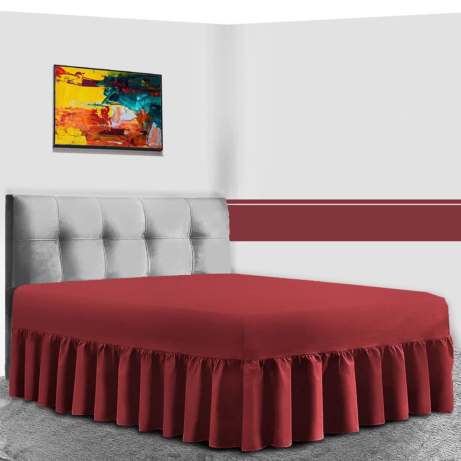 Gaveno Cavailia Luxury Non-Iron PERCALE VALANCE Sheet, Poly-Cotton, Burgundy , Single — image 1
