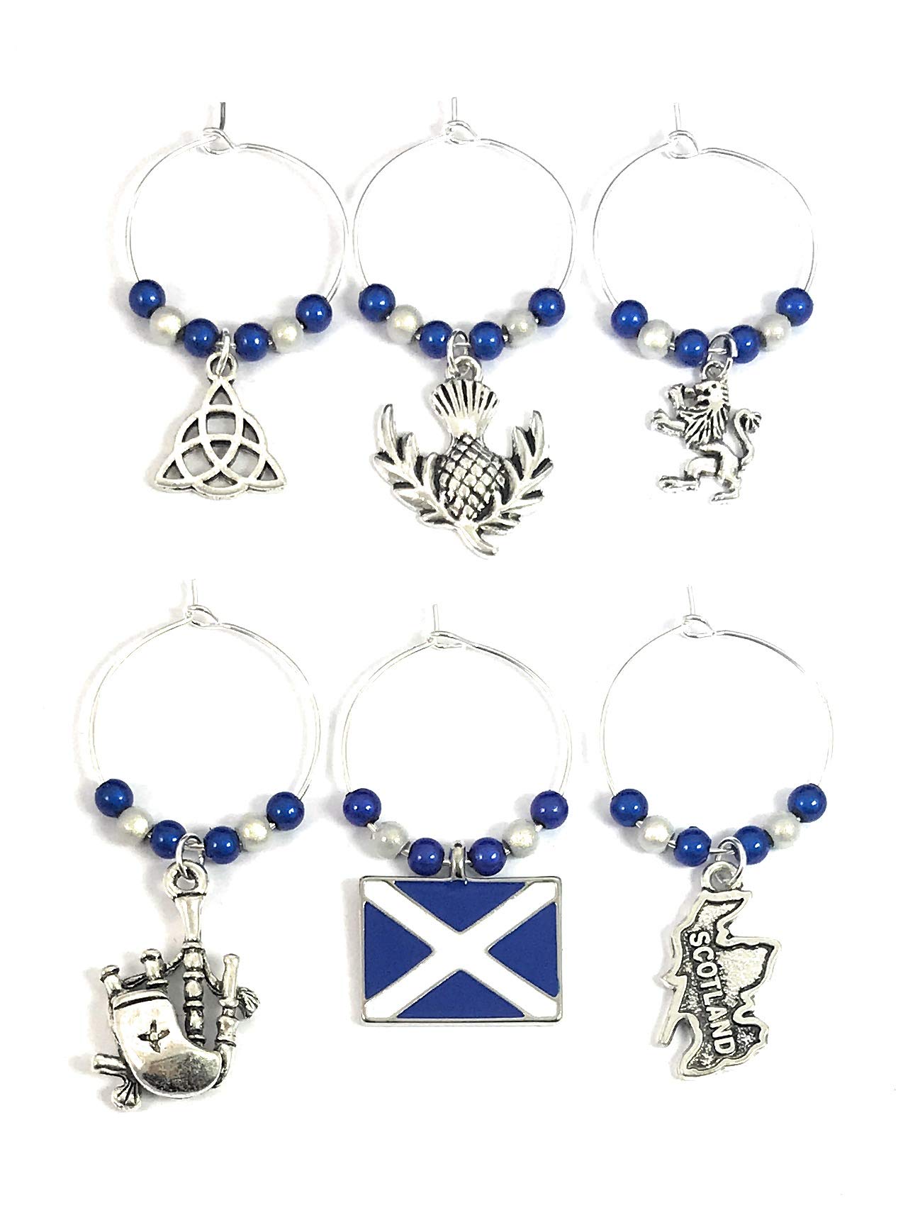 Libby's Market Place Scottish Scotland Wine Glass Charms with Organza Gift Bag