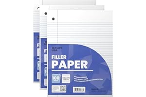 E-CLIPS USA Notebook Paper, Loose Leaf Paper (3 Pack), College Ruled Paper, 10.5” x 8”, Filler Paper, 100 Sheets Per Pack, 60 gsm (3 Pack)