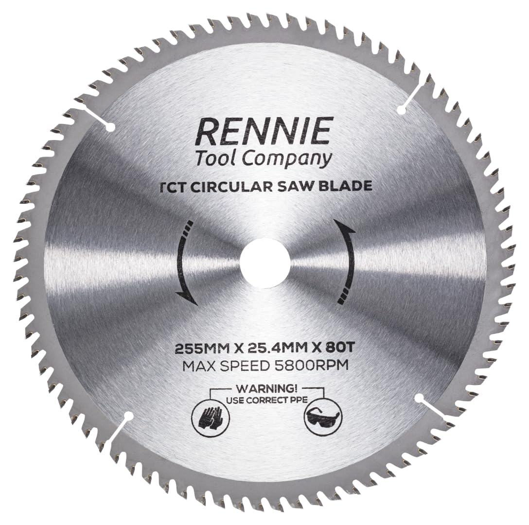 255mm x 80T x 25.4mm Bore TCT Circular Wood Saw Blade Fits Evolution Saws & Evolution Rage Saws. 255mm Saw Blade 25.4mm Bore With 80 Teeth. Rennie Tool Fine Cutting Mitre Blade. 10" (10 inch)