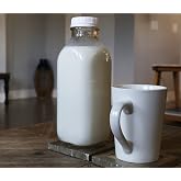 Glass Milk Bottle, Heavy Glass with Extra Lid, Creamery Style (1, Liter)