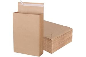 zmybcpack 50 Pack 9.4" x 13.2" Expandable Catalog Envelopes, Large Kraft Document Envelopes Self Seal Envelope Mailing for Do