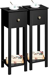Yaheetech Black Slim Bedside Table Set of 2 Narrow Nightstands 25x25x70cm view 1