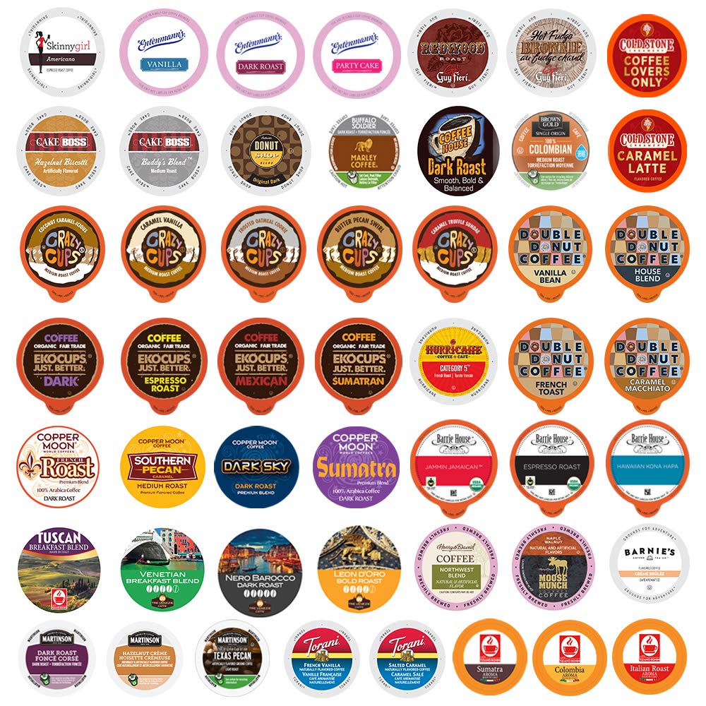 Crazy Cups Coffee Variety Pack, Single Serve Pods for Keurig K-Cup, Assorted Flavors like Espresso, Dark Roast, Breakfast Blend (50 Count)