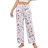 LYCY Women's Floral Print Pajama Pants, Soft Stretchy Pajamas Bottoms with Pockets for Lounging