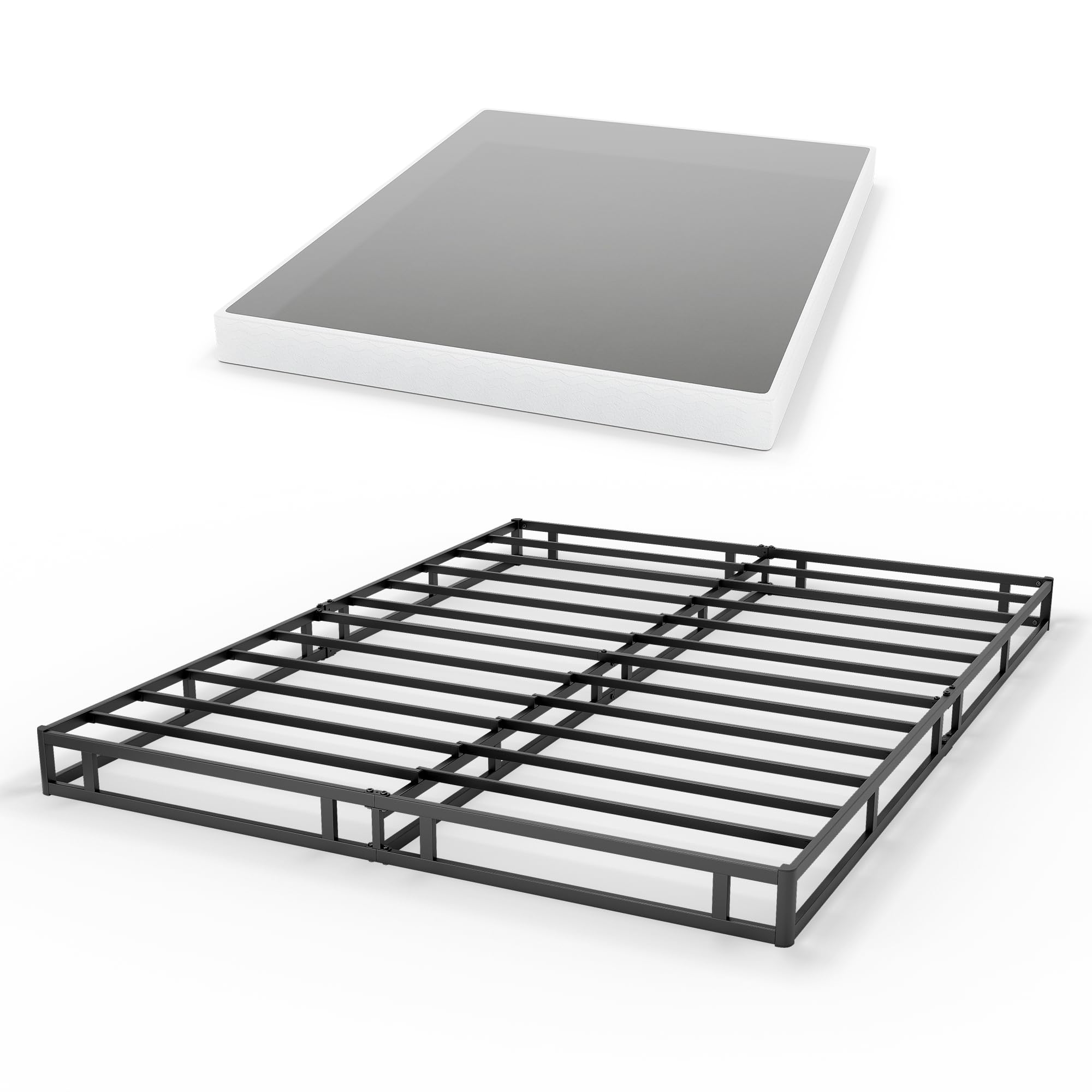 GRUSIGN 5 Inch Box Spring for Queen Bed, Quick Assembly Queen Size Metal Mattress Foundation with Fabric Cover, Strong Steel Frame, Heavy Duty, Low Profile Bed Frame Base Cama, Queen