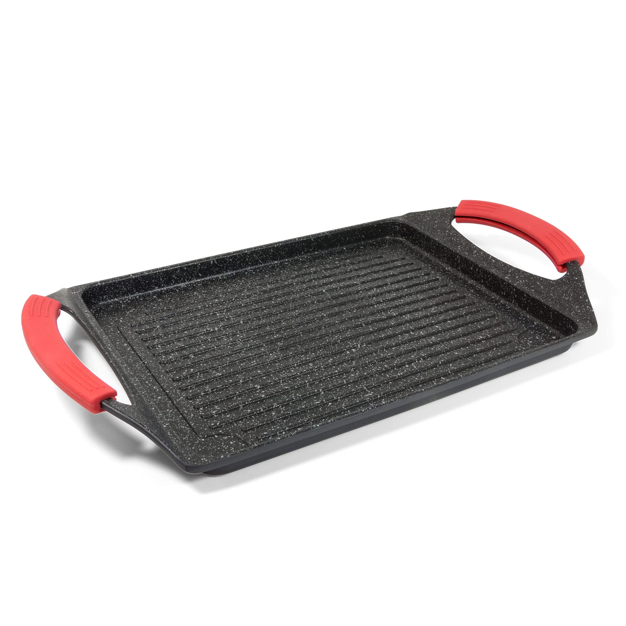 Moneta Pro Grill Rectangular Grill for All Hobs Including Induction, Cooking Area, 26 x 20 cm, Aluminium, Black, 35 x 22 cm