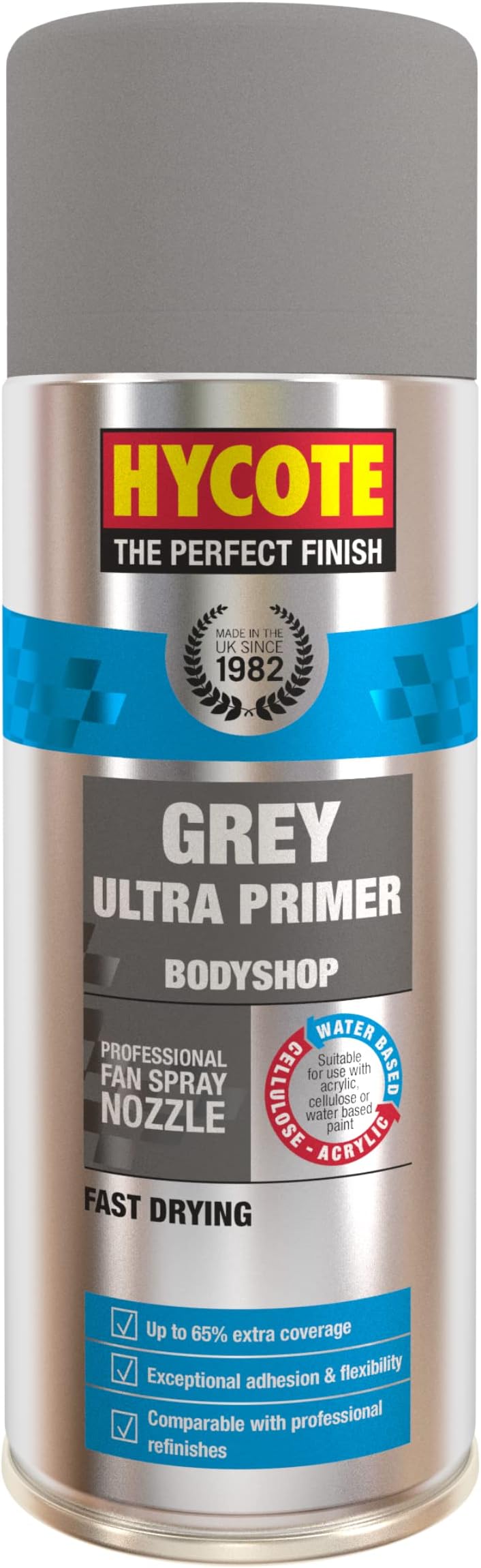 Hycote Grey Ultra Primer Aerosol Spray Paint 400ml Fast Drying Metal Plastic