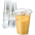 Aestleaf 16 oz Clear Plastic Cups with Sip-Lids, 25 Sets Disposable Plastic Iced Coffee Cups with Strawless Lids, To Go Coffee Cups for Smoothie, Milkshake, Cold Drinks