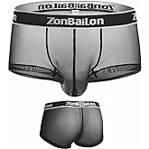 ZONBAILON Mens Sexy Underwear See Through Silk Boxer Pouch Briefs Breathable Mesh Trunks Pack