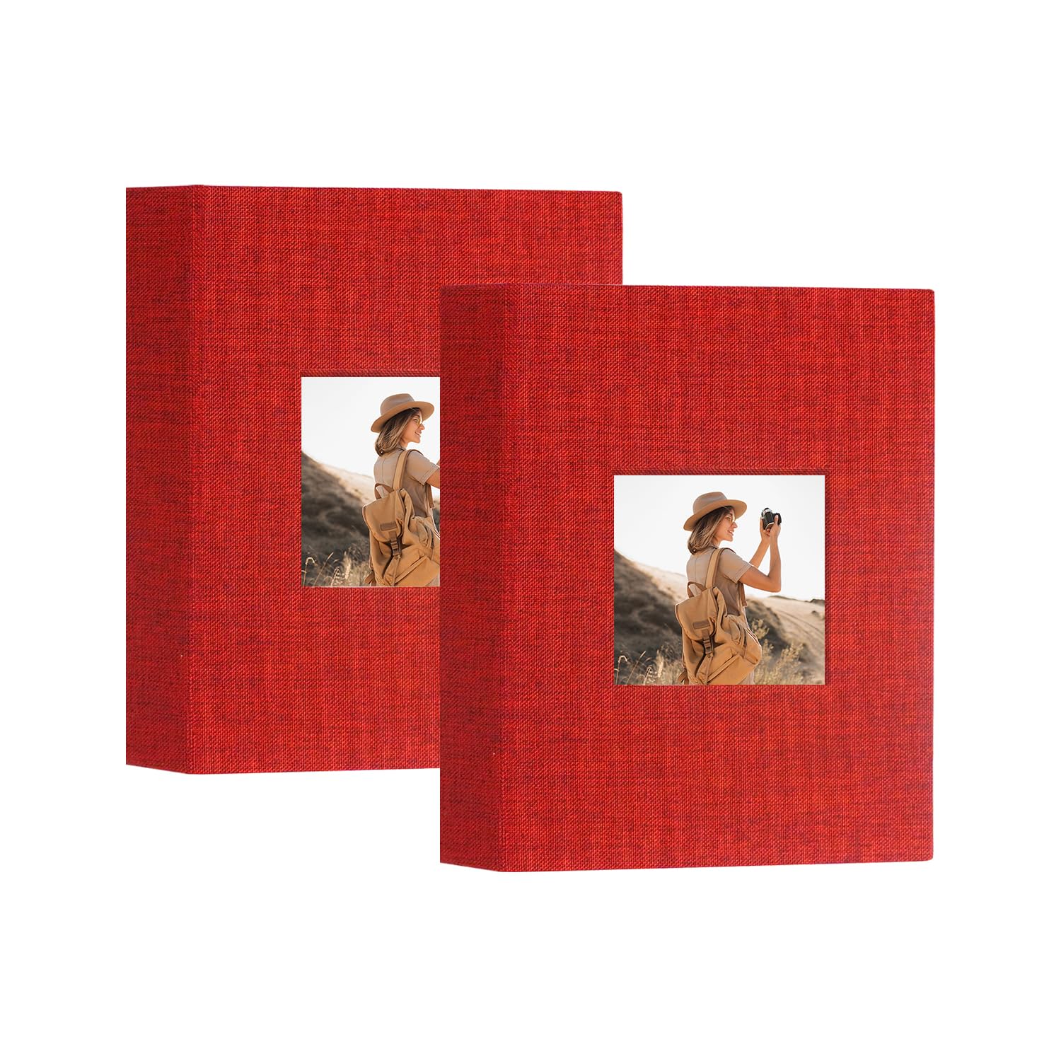 Miaikoe Small Photo Album 6x4 50 Pockets 2 Packs, Slip in Top Loading Linen Album Book Holds 100 Vertical 10x15cm Photos for Family Wedding Baby(Red) — image 1