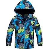 JOYSON Boys Girls Rain Jackets Waterproof Fleece Lined Outerwear Raincoat for Kids Lightweight Windbreaker with Hood
