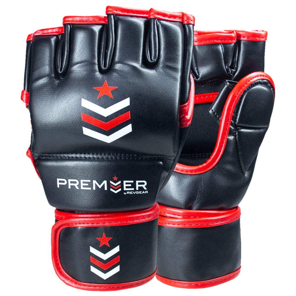 Revgear Premier MMA Grappling Gloves | Multi-Purpose, MMA, Kickboxing, Martial Arts and Boxing | Comfortable and Durable (Red/Black, Small)