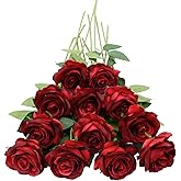 DH EYB 12pcs Rose Artificial Flowers, Fake Rose Silk Flower Bouquet, Faux Roses with Stems - 50cm, Roses Decor for Wedding & Home Decoration (Wine Red)