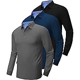 V VALANCH 3 Pack Men's Long Sleeve Polo Shirts Moisture Wicking Golf Polos Business Travel Casual Collared Shirt