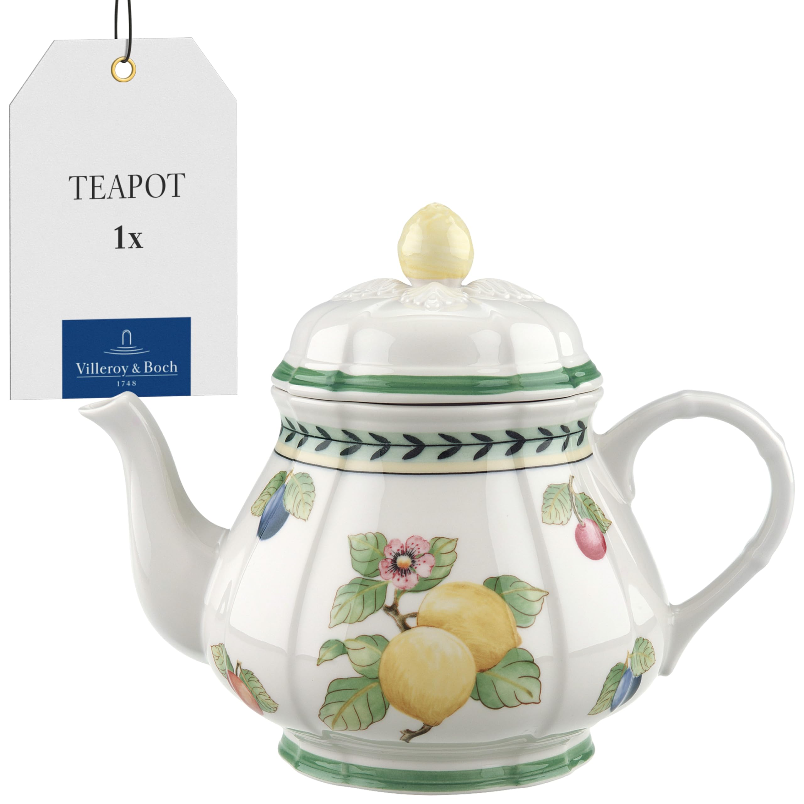 Villeroy & Boch French Garden Fleurence Teapot, 1 Litre, Premium Porcelain, White/Multicoloured