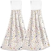 visesunny Colored Terrazzo Pattern Hanging Tie Towels 2 Pack Kitchen Hand Towels Dishcloths Sets with Loop Soft Cotton Absorbent Hand Towels for Bathroom Gym Restaurant Hotel BBQ Machine Washable