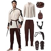 Dicxoser Renaissance Medieval Costume for Men - 8 Pcs Pirate Outfit Set, Halloween Costume with Viking Belt