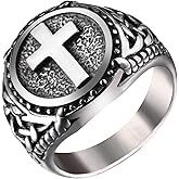 Rofusn Cross Signet Ring for Men Women: Stainless Steel Celtic Christian Biker Ring Religious Jewelry Gifts for Easter Christmas