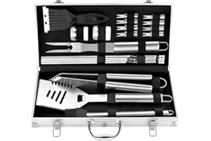 ROMANTICIST 20pcs Heavy Duty BBQ Grill Tool Set in Case - The Very Best Grill Gift for Father's Day and Christmas - Professional BBQ Accessories Set for Outdoor Cooking Camping Grilling Smoking