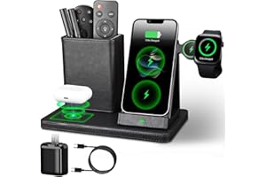 LADSTAG Office Supplies Desk Accessories,Pen Holder Remote Control Holder, Organizer with Phone Charger,Nightstand Desktop Organizer,Black Leather Desk Organizer With Charging Station (black)