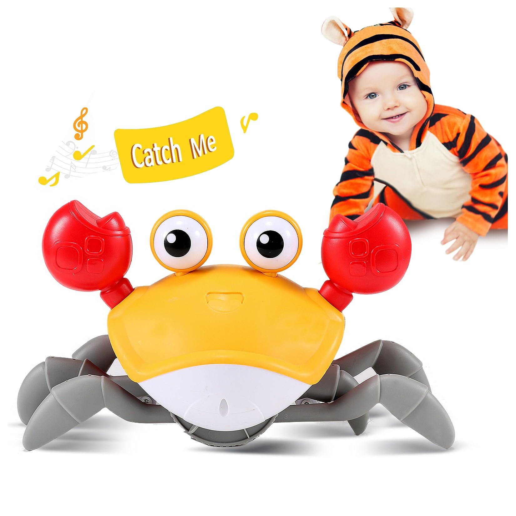 Photo 1 of Crawling Crab Baby Toy Gifts: Tummy Time Toys Walking Dancing Cute Essentials Electric Induction Sensory Stuff Moving Babies Crabs with Light Up Music for Toddler Boys Girls Items Interaction Gadgets