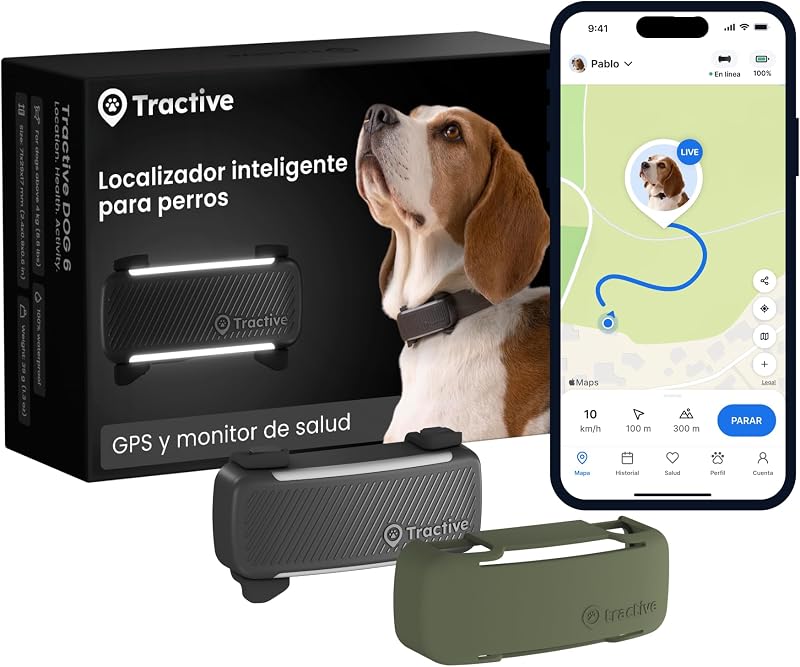 Smart Dog GPS - Pacote com capa verde-oliva | Edição 2025 | Localização GPS em Tempo Real | Alertas Anti-Fugas e Avisos de Saúde | Monitor de Sinais Vitais (Preto)