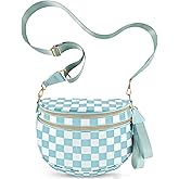 NEWROGENG Checkered Crossbody Bags for Women, Large Nylon Bum Bags Plus Size Fanny Pack Sling Bag Belt Bag for Women Travel, Light Blue Checkered