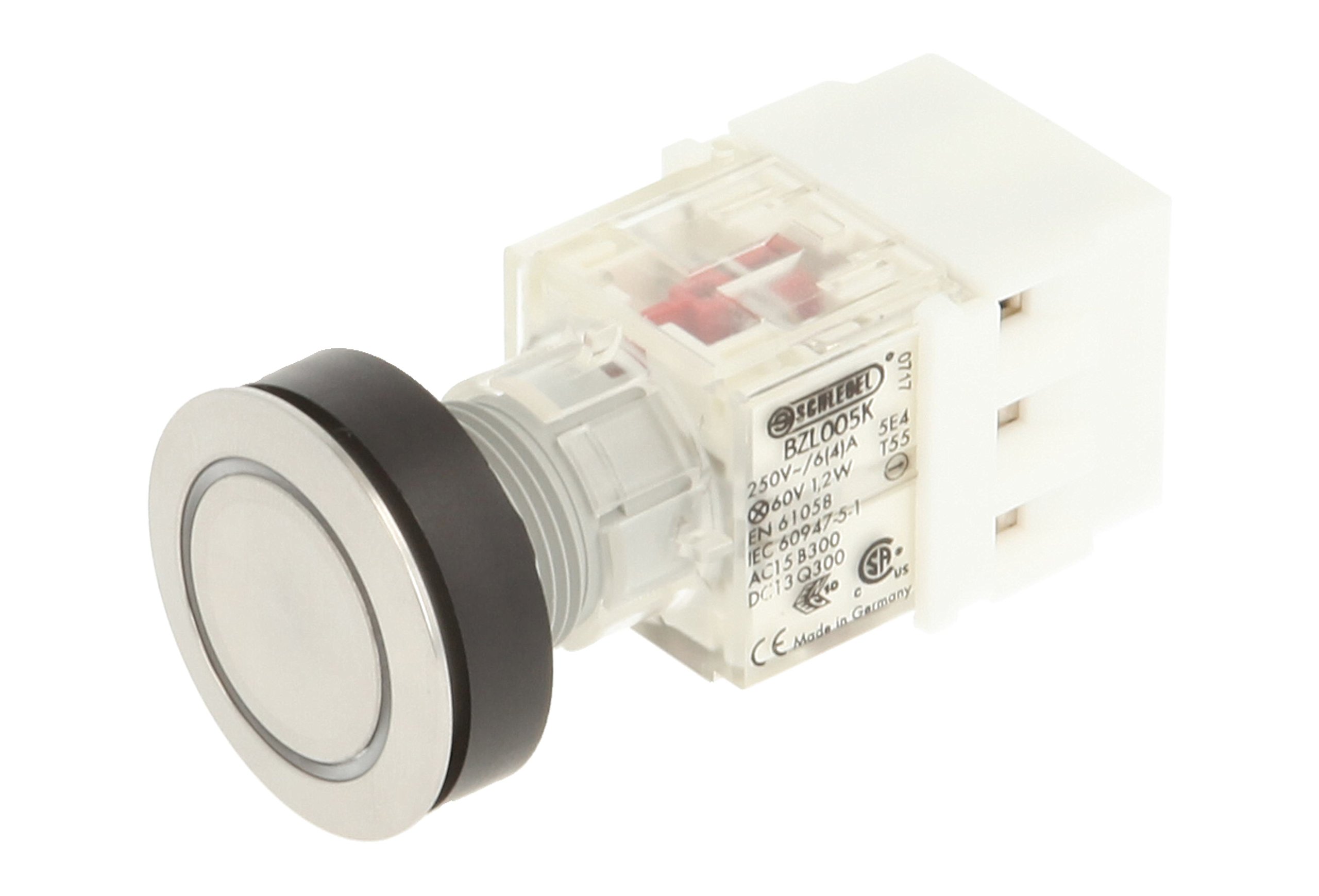 Club 23.000.878 Push Button LED Lighting Illuminated Momentary Contact Master Opener and Screw Connection, 24 V, Stainless Steel, White