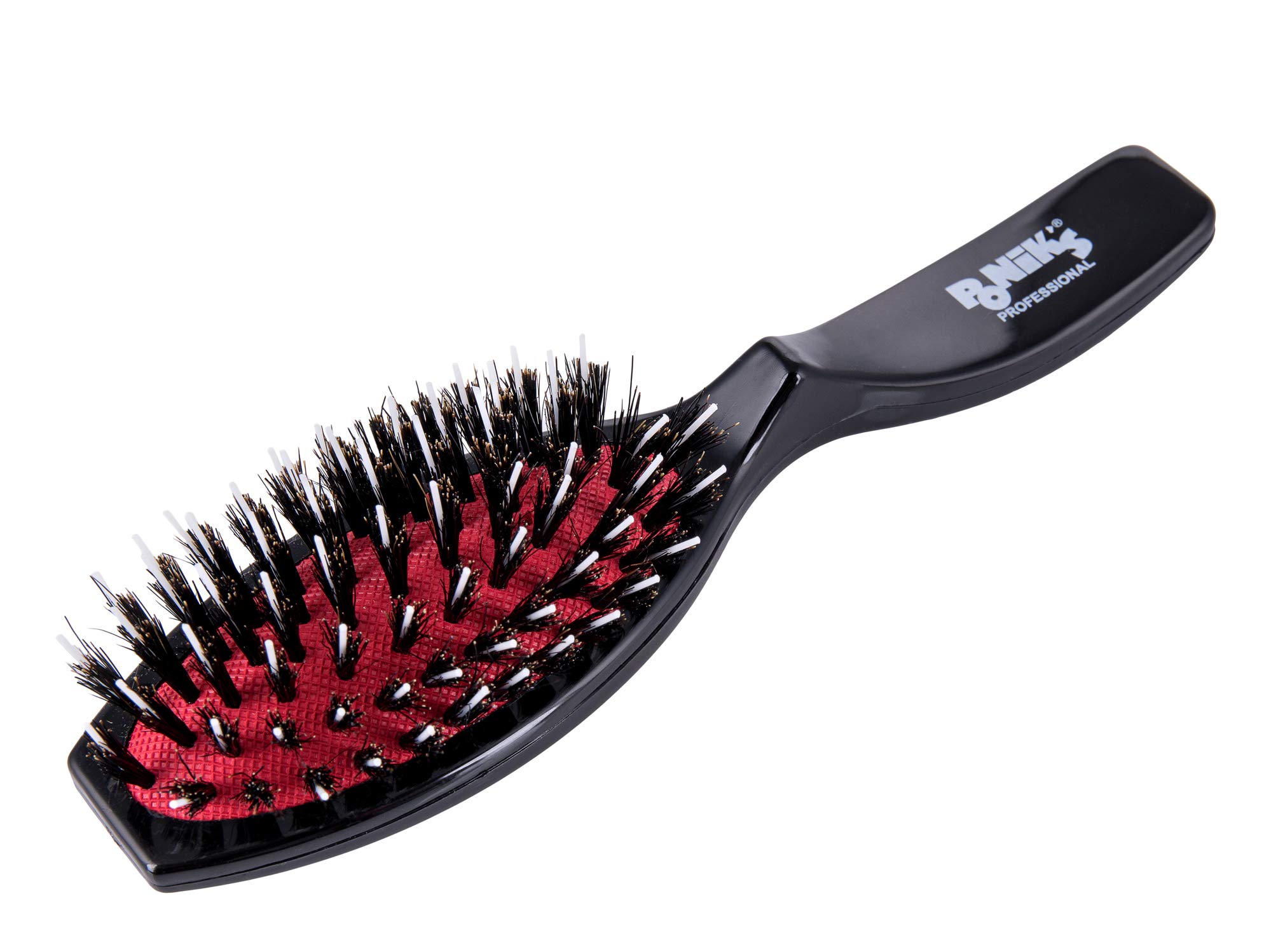 Ponik's Pneumatic Hair Brush for Hair Extensions with Natural Boar Bristles and Nylon Needles Black