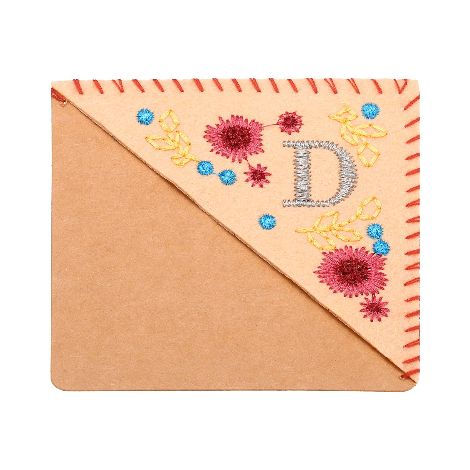 PATIKIL Personalized Embroidered Corner Bookmark, Cute Flower Felt Stitched Triangle Handmade Book Page Mark for Women Men Book Lover Teacher, Pink, Letter D