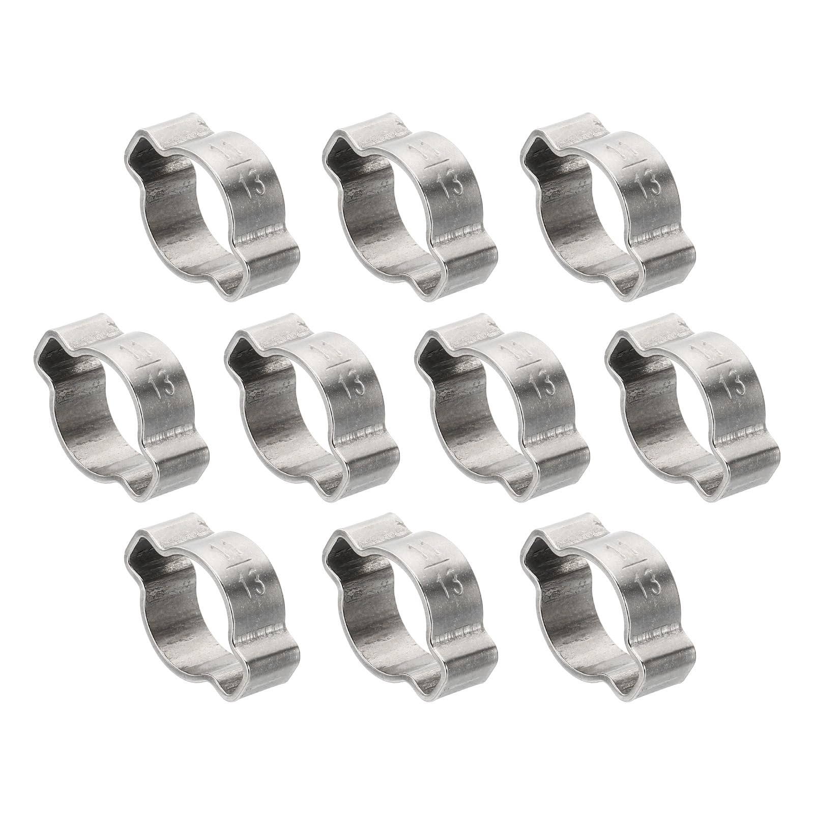 PATIKIL 10 Pack 11-13mm Double Ear Hose Clamp, 304 Stainless Steel O Clip Crimp Rings for Fuel Petrol Pipe Tube Fitting Connections, Silver Tone
