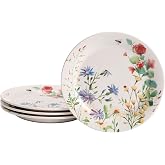 Bico Summer Provence Salad Plates Set of 4, 8.75 In Ceramic Plates | Artistic Pattern Doubles as Wall Decor; For Salad, Appetizer, Side Dishes; Microwave &amp; Dishwasher Safe; Lead &amp; Cadmium-Free