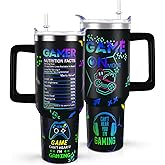 CHOKOMETRY Gaming Gamer Gifts for Men Women,40 oz Tumbler With Handle Lid and Straw,Birthday/Christmas Gifts For Kids/Teen/Game Boys/Son/Adults,Game Lover Travel Mug Coffee Cup