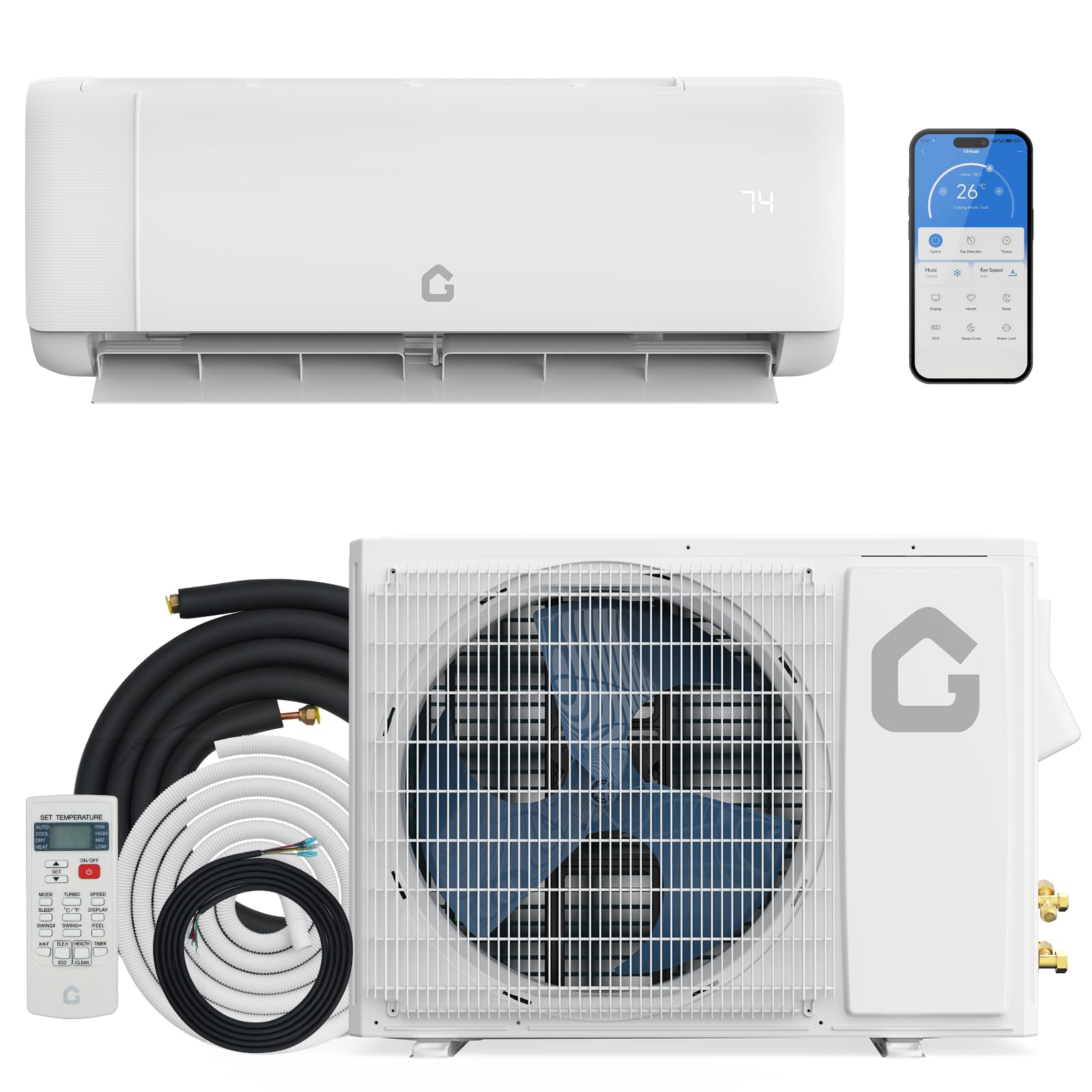 Photo 1 of ***FINAL SALE*** GarveeTech 12000 BTU Mini Split Air Conditioner,22 SEER2 Ductless Inverter AC w/ 115V, Cool Up to 750 Sq. Ft with Heat Pump System, Compatible with Alexa, White
