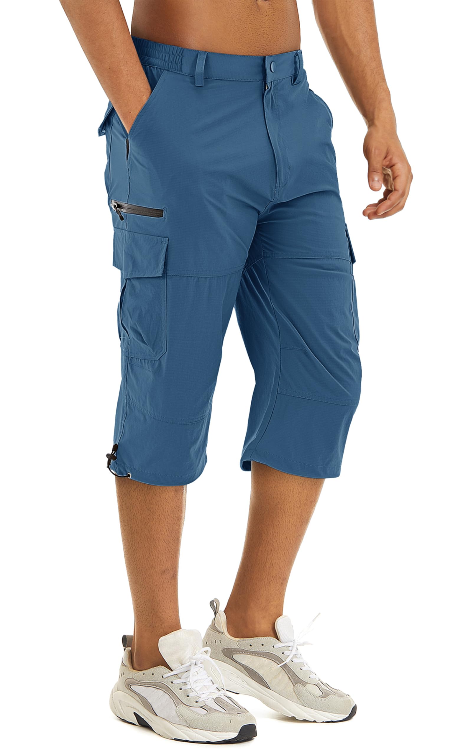 TACVASEN Capri Pants Mens Cargo Hiking 3/4 Length Work Shorts Quick Dry Drawstring Lightweight Shorts for Men Summer Blue Grey Image