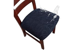 Genina Waterproof Chair Seat Covers Dining Room Chair Covers Stretch Seat Cover for Dinning Room Chair Protector Slipcovers for Kitchen, Hotel (4, Flower Pattern-Navy Blue)