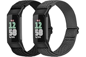 Tiptops 2 Pack Elastic Nylon Bands Compatible with Fitbit Charge 5/Charge 6 Adjustable Breathable Replacement Bracelet Soft N