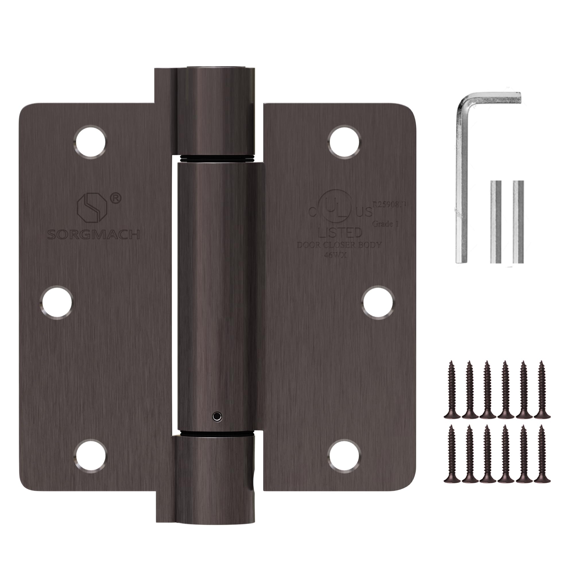 Photo 1 of Self Closing Hinge 3.5 Inch Oil Rubbed Bronze Auto Close Door Hinges 3 ½"x 3 ½" Adjustable 3 1/2 Inch Spring Hinges 1/4" Radius Corner for Commercial Grade Auto Self-Closing UL Listed, 2 Pack