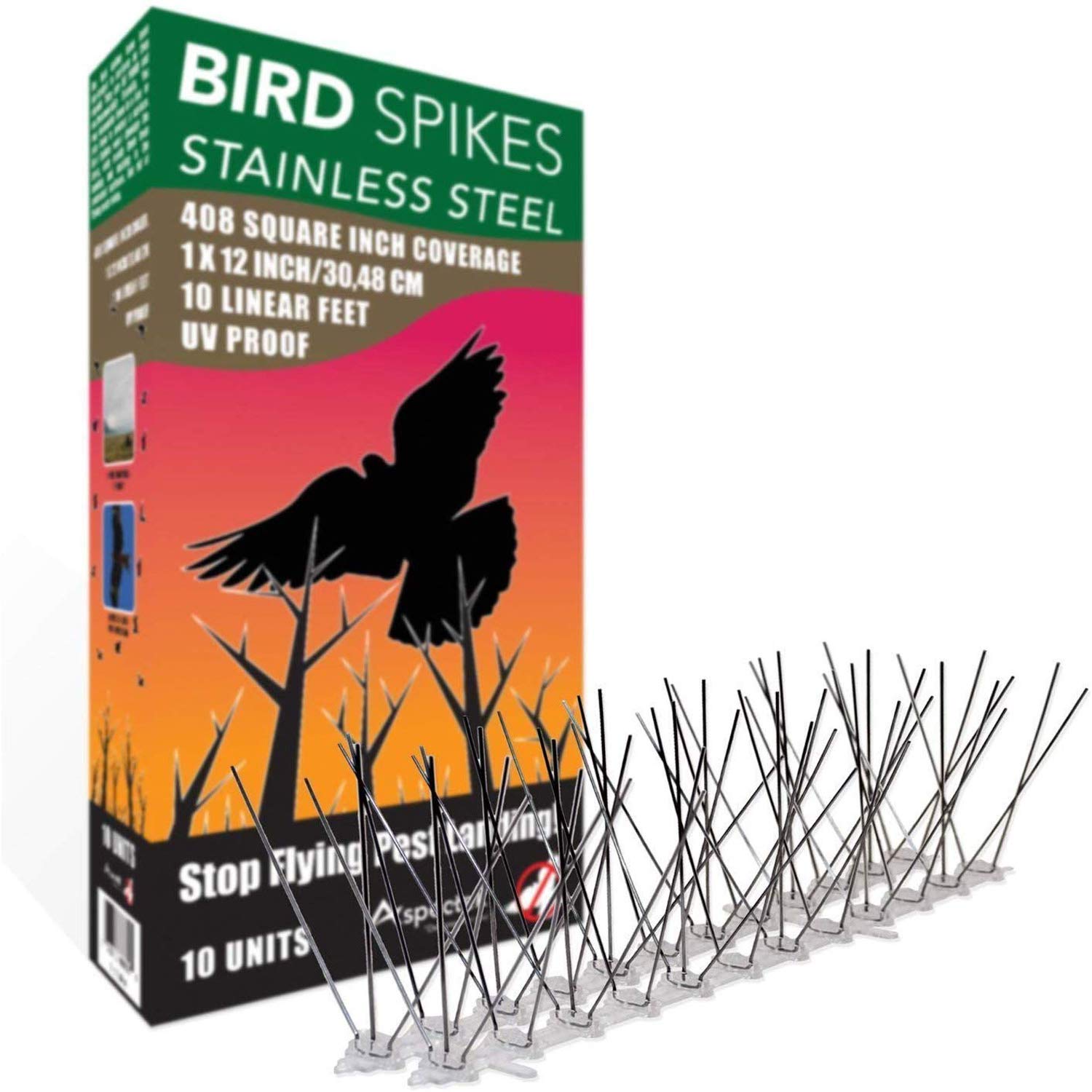 ASPECTEK Stainless Steel Pre-Assembled Bird Spikes Kit, 10 Feet (3 Metre). Perfect Bird Gel Deterrent (Without Glue)