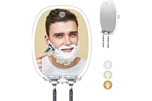 VONLUXIN Shower Mirror Fogless for Shaving and Makeup, Upgraded Bathroom Mirror with Razor Holder for Shower, 3-Color Dimmable Lights, 360° Adjustable Shower Mirror, Shatterproof & Waterproof