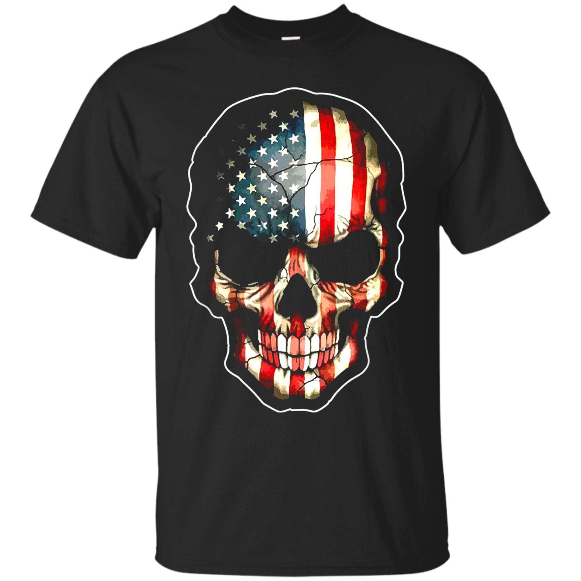 Harleyfunny Unisex Short Sleeve American Flag Skull Human Skeleton Shirts