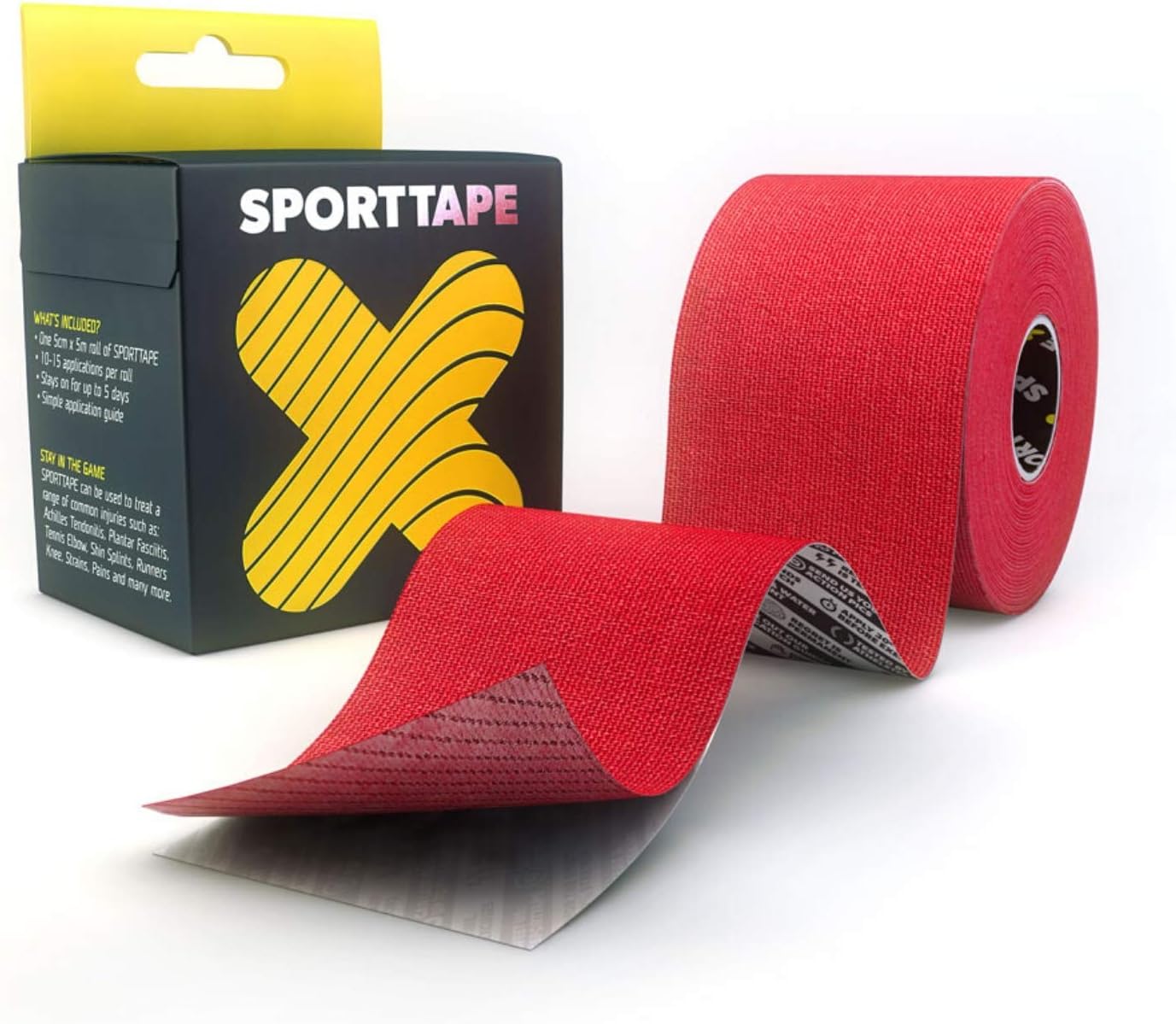 SPORTTAPE Extra Sticky Kinesiology Tape, 5cm x 5m RED