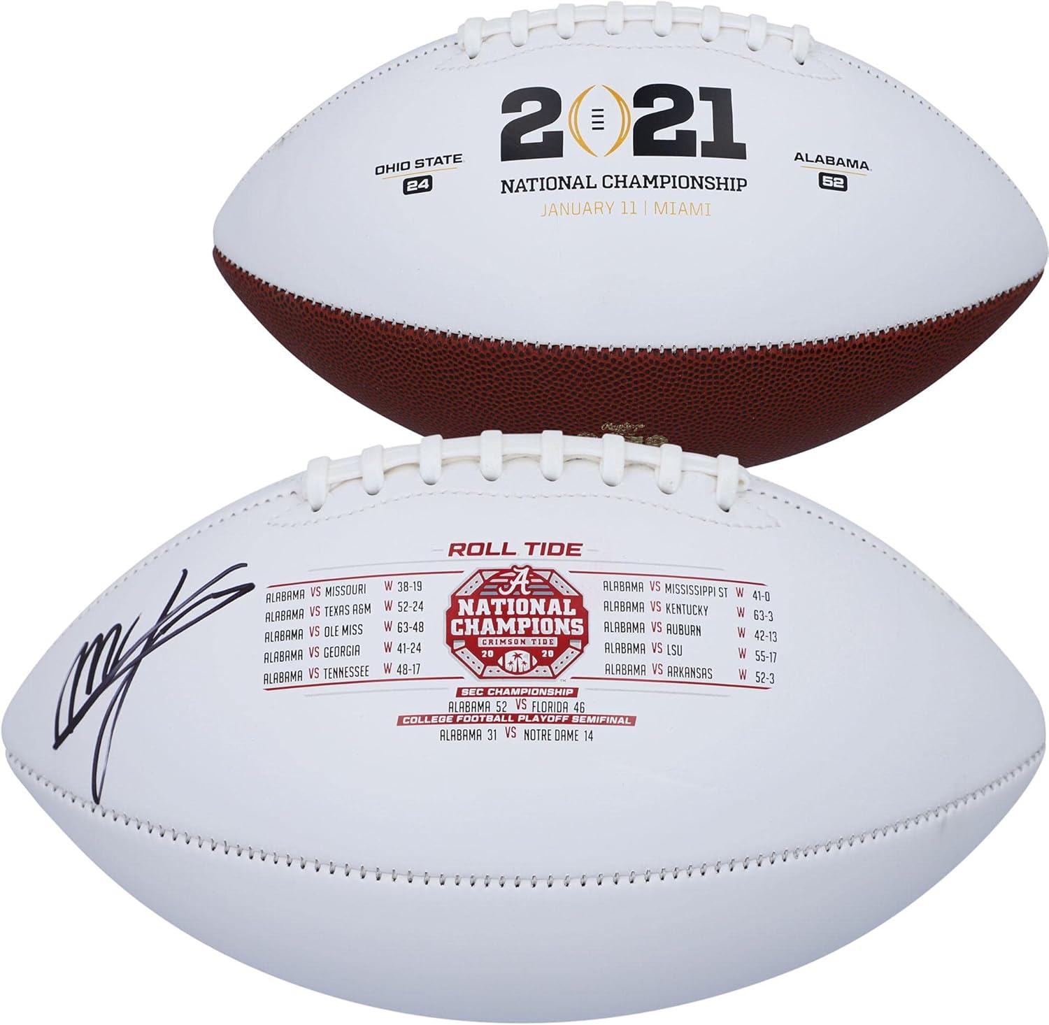 Mac Jones Alabama Crimson Tide Autographed College Football Playoffs 2020 National Champions White Panel Football - Autographed College Footballs: Sports Collectibles