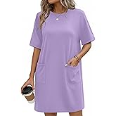 Ekouaer Cotton Nightgowns for Women Short Sleeve Sleep Shirts Crew Neck Night Dress Nightshirt with Pockets S-2XL