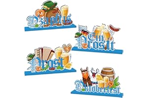 XHCYGWY 4Pcs Oktoberfest Decorations Table Wooden Centerpiece Ein Prosit October Festival Decorations Bavarian German Beer Festival Party Table Topper Photo Props for Oktoberfest Party Tiered Tray Decor