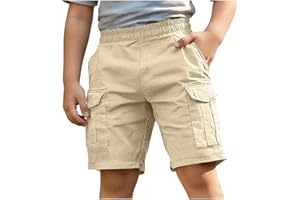Boys Linen Cargo Shorts Elastic Waist Loose Fit Outdoor Hiking Shorts Wide Leg Lightweight Athletic Short Pants Casual School