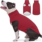 ROZKITCH Dog Sweaters Soft Fleece Pullover Sweatshirt Pajamas, Turtleneck Warm Pet Cold Weather Jacket Stretchy Vest Jumpsuit Apparel Outfit Clothes for Small Medium Large Dogs Walking Sleep Red XL