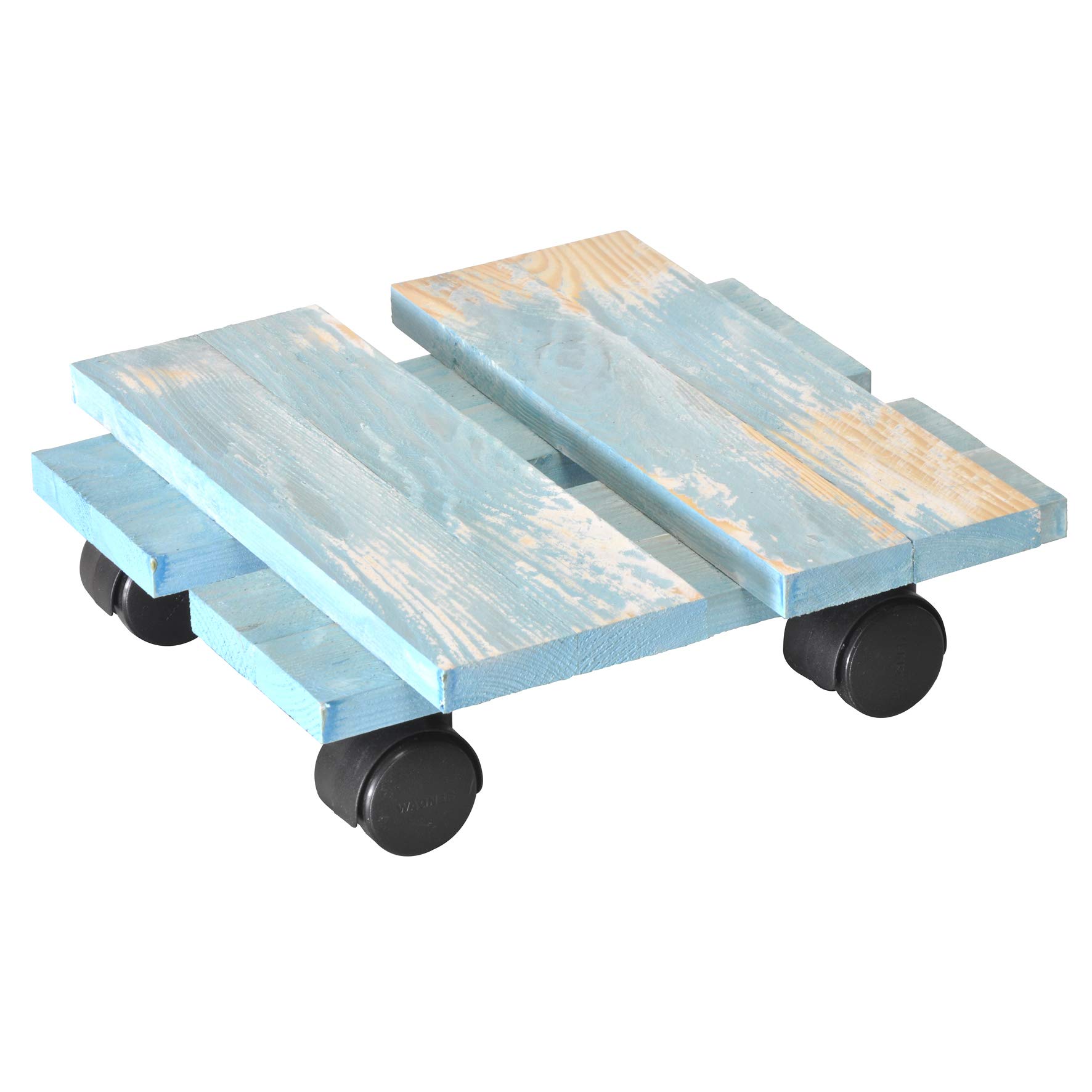 WAGNER Plant trolley LOFT SHABBY CHIC 28 x 28 x 8 cm I For indoor use I Retro, country house style I FSC®-certificated solid wood, aqua blue, rough-sawn, varnished I Load capacity 100 kg - 20085701